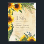 黄素朴色ひまわり18誕生日 招待状<br><div class="desc">美素朴しい緑の花と黄色と茶色の葉ひまわり18th birthday party invitation for women.カスタマイ連絡ズを使うか、一致する製品を要求するための私たち</div>
