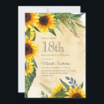 黄素朴色ひまわり18誕生日 招待状<br><div class="desc">美素朴しい緑の花と黄色と茶色の葉ひまわり18th birthday party invitation for women.カスタマイ連絡ズを使うか、一致する製品を要求するための私たち</div>