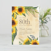 黄素朴色ひまわり80誕生日 招待状 (スタンド正面)