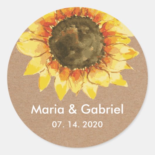 黄素朴色ひまわり。カスタマイズ ラウンドシール (正面)