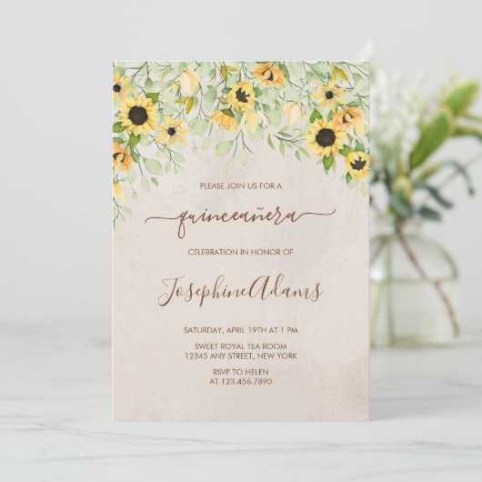 黄素朴色ヒマワリ水彩キンセアニェラ 招待状 (スタンド正面)