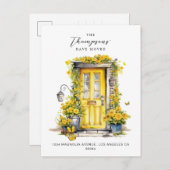 黄素朴色フローラドア引っ越しました移動 案内ポストカード (正面/裏面)