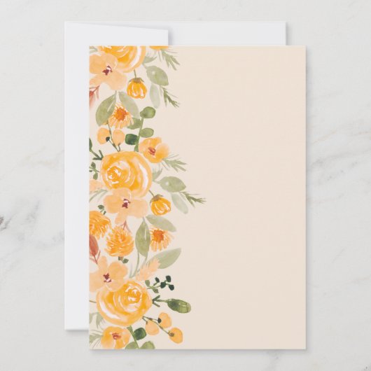 黄素朴色フローラ水色秋ブライダルシャワー 招待状 (裏面)