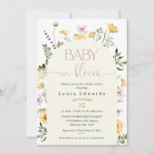 黄素朴色ワイルドフラワーベビーイン開花ベイビーシャワー 招待状 (正面)