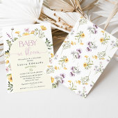 黄素朴色ワイルドフラワーベビーイン開花ベイビーシャワー 招待状