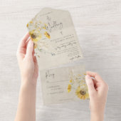 黄素朴色・茶色の夏ひまわりNo Dinner オールインワン招待状 (貼ってはがせる)