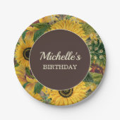 黄素朴褐色ひまわり誕生日パーティー ペーパープレート (正面)