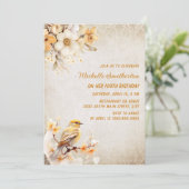 黄素朴鳥白い花100誕生日 招待状 (スタンド正面)