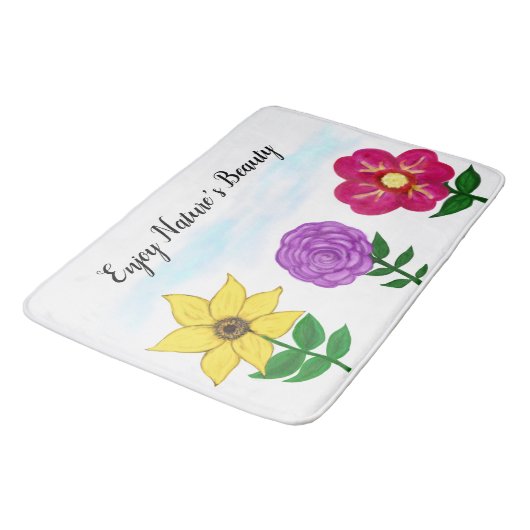 黄紫明るい赤紫色花 バスマット (アングル)