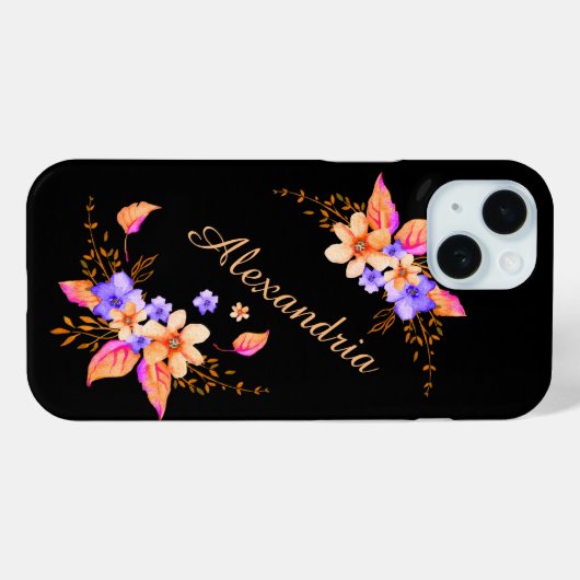 黄紫色の花抽象芸術水彩模様 Case-Mate iPhoneケース (裏面 (横))