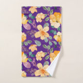 黄紫色の花柄モダン バスタオルセット (ハンドタオル)