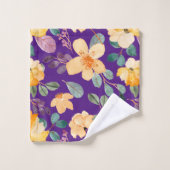 黄紫色の花柄モダン バスタオルセット (ウォッシュタオル)