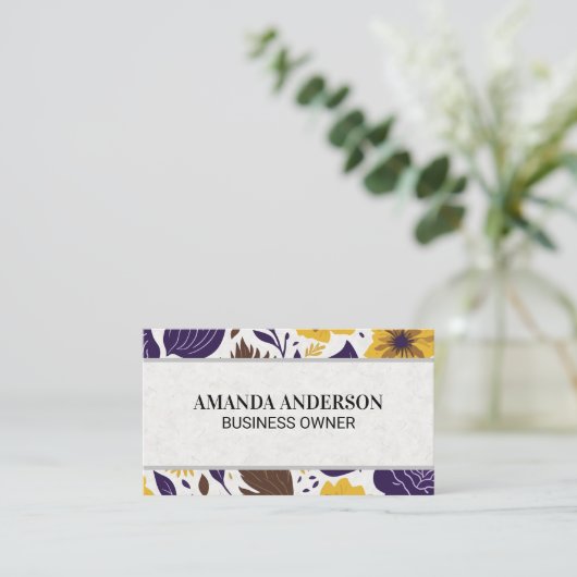 黄紫色の花柄 名刺 (スタンド正面)