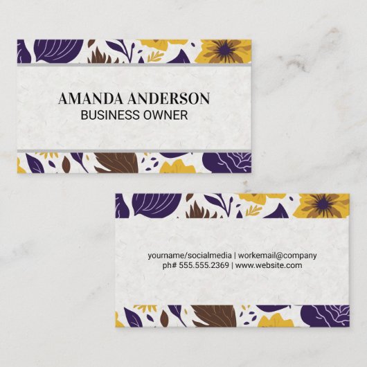 黄紫色の花柄 名刺 (正面/裏面)