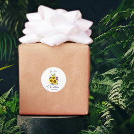 黄紫色の野花ひまわり水色 ラウンドシール