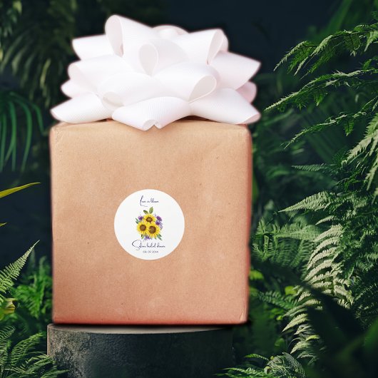 黄紫色の野花ひまわり水色 ラウンドシール