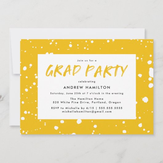 黄絵を描（ばちゃばちゃ）跳ねる写真卒業パーティー 招待状 (裏面)