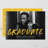 黄絵を描（ばちゃばちゃ）跳ねる写真卒業パーティー 招待状 (正面/裏面)