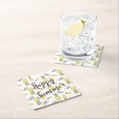 黄緑と金ゴールドパイナップルハッピーサマー スクエアペーパーコースター (インサイチュ)