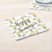 黄緑と金ゴールドパイナップルハッピーサマー スクエアペーパーコースター (アングル)