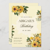 黄緑のフローラ誕生日 招待状 (正面/裏面)