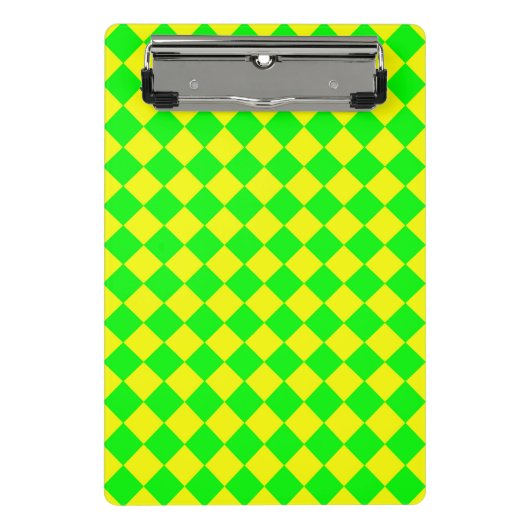 黄緑ひし市松模様に形パターン ミニクリップボード (正面)