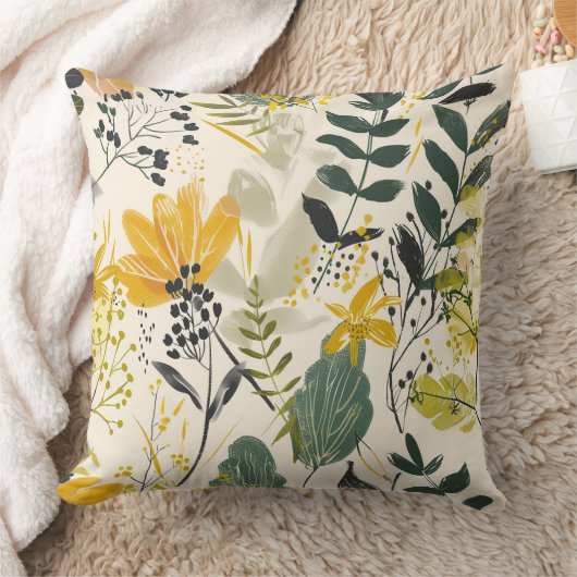 黄緑モダン植物模様 クッション (ブランケット)
