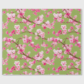 黄緑地にピンクの桜の花 ラッピングペーパー (フラット)