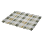 黄緑白のチェック柄ストライプ カッティングボード (角)