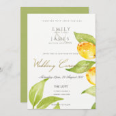 黄緑色の水色のオリーブ結婚の葉 招待状 (正面/裏面)
