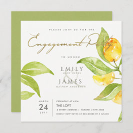 黄緑色の水色の葉オリーブ婚約 招待状