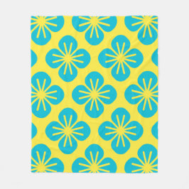 黄緑花葉夏レトロ模様 フリースブランケット