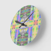 黄緑青紫のジオメトリ ラウンド壁時計 (傾斜)
