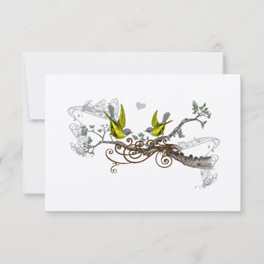 黄翼グレーヴィンテージラブバードウェディングRSVP 出欠カード (正面)