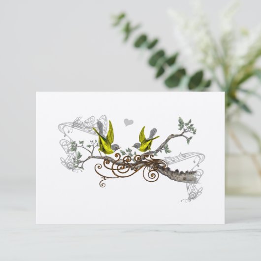 黄翼グレーヴィンテージラブバードウェディングRSVP 出欠カード (スタンド正面)