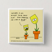 黄色いおもしろいチューリップ子育て漫画ユーモア 缶バッジ (正面)