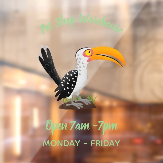 黄色いおもしろいハナシバサリの鳥の漫画 ウィンドウサイン (シート2)