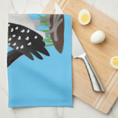 黄色いおもしろいハナシバサリの鳥の漫画 キッチンタオル (四つ折り)