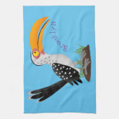 黄色いおもしろいハナシバサリの鳥の漫画 キッチンタオル (縦)