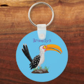 黄色いおもしろいハナシバサリの鳥の漫画 キーホルダー (正面)