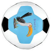 黄色いおもしろいハナシバサリの鳥の漫画 サッカーボール (回転)