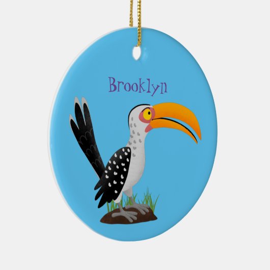 黄色いおもしろいハナシバサリの鳥の漫画 セラミックオーナメント (右)