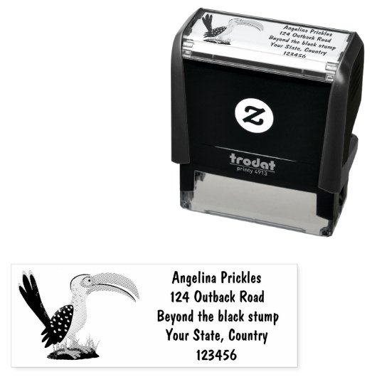 黄色いおもしろいハナシバサリの鳥の漫画 セルフインキングスタンプ (インサイチュ)