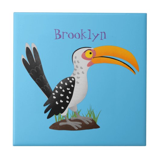 黄色いおもしろいハナシバサリの鳥の漫画 タイル (正面)