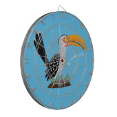 黄色いおもしろいハナシバサリの鳥の漫画 ダーツボード (正面左)