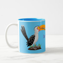 黄色いおもしろいハナシバサリの鳥の漫画 ツートーンマグカップ