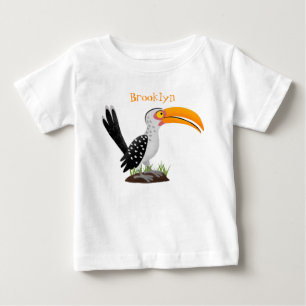 黄色いおもしろいハナシバサリの鳥の漫画 ベビーTシャツ