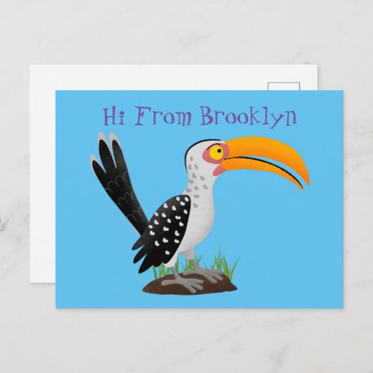 黄色いおもしろいハナシバサリの鳥の漫画 ポストカード (正面/裏面)