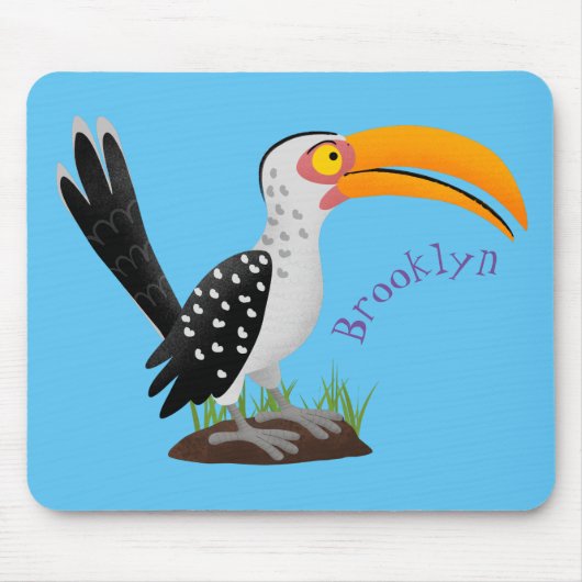 黄色いおもしろいハナシバサリの鳥の漫画 マウスパッド (正面)