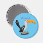 黄色いおもしろいハナシバサリの鳥の漫画 マグネット (正面/裏面)